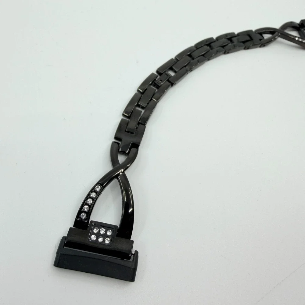 Vintage Black Tone Link‎ Bracelet Smartwatch Band Style Clear Rhinestone Accent